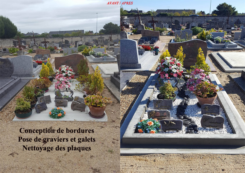 Tombe avec gravier et galets